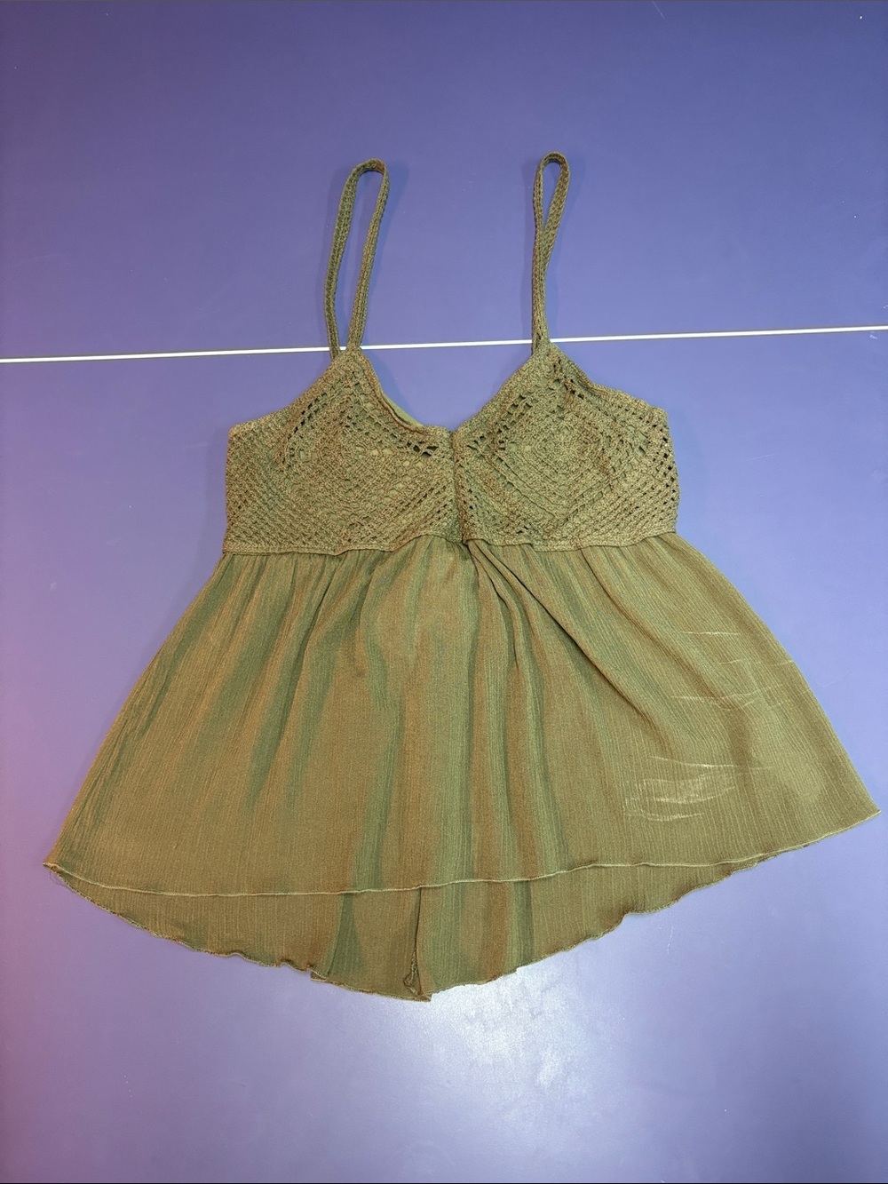 Olive Green Crochet Bodice Spaghetti Strap Top - Women